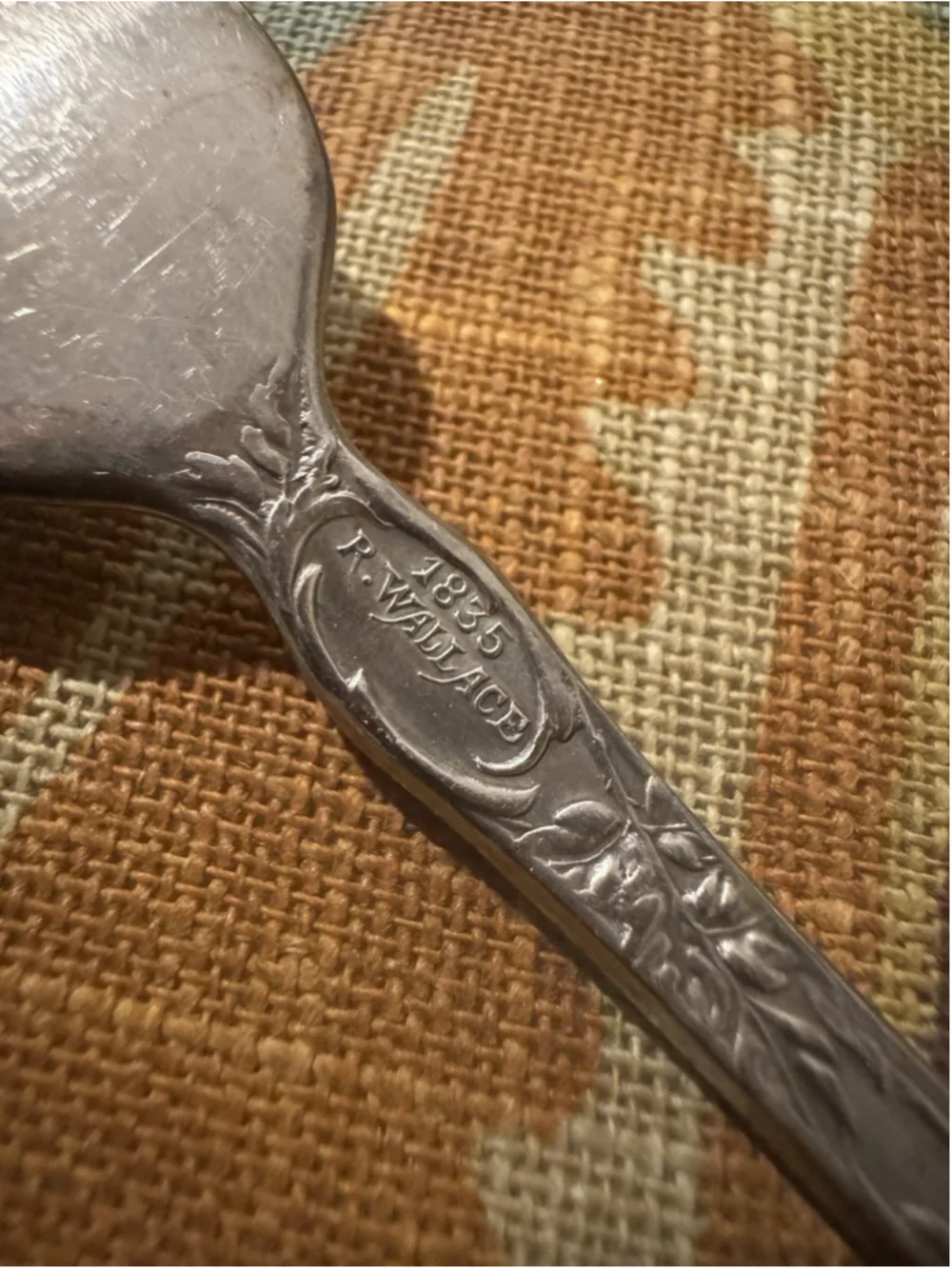 Antique 1835 R Wallace HIBISCUS Silverplate Lettuce Fork Monogram P - Picture 5 of 6